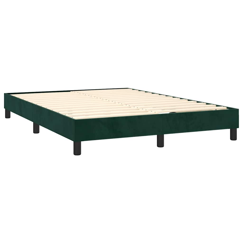 vidaXL Κρεβάτι Boxspring με Στρώμα & LED Σκ. Πράσινο 140x200εκ Βελούδο