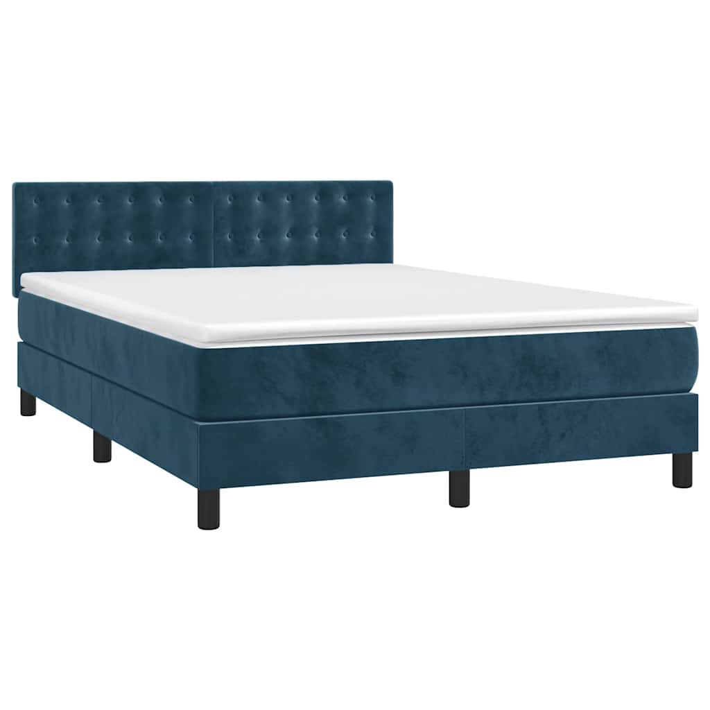 vidaXL Κρεβάτι Boxspring με Στρώμα & LED Σκ. Μπλε 140x200εκ. Βελούδινο