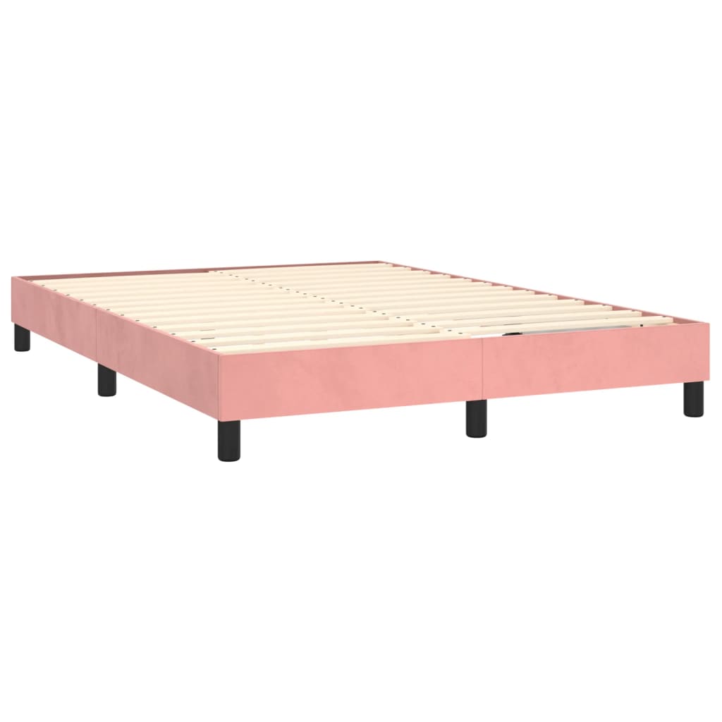 vidaXL Κρεβάτι Boxspring με Στρώμα & LED Ροζ 140x200 εκ. Βελούδινο