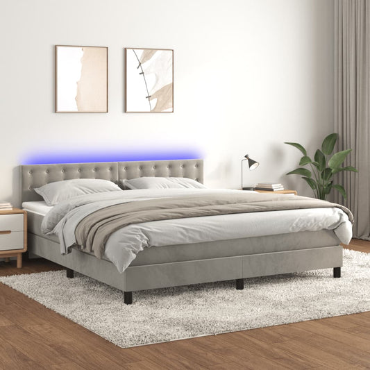 vidaXL Κρεβάτι Boxspring με Στρώμα & LED Αν.Γκρι 160x200 εκ. Βελούδινο