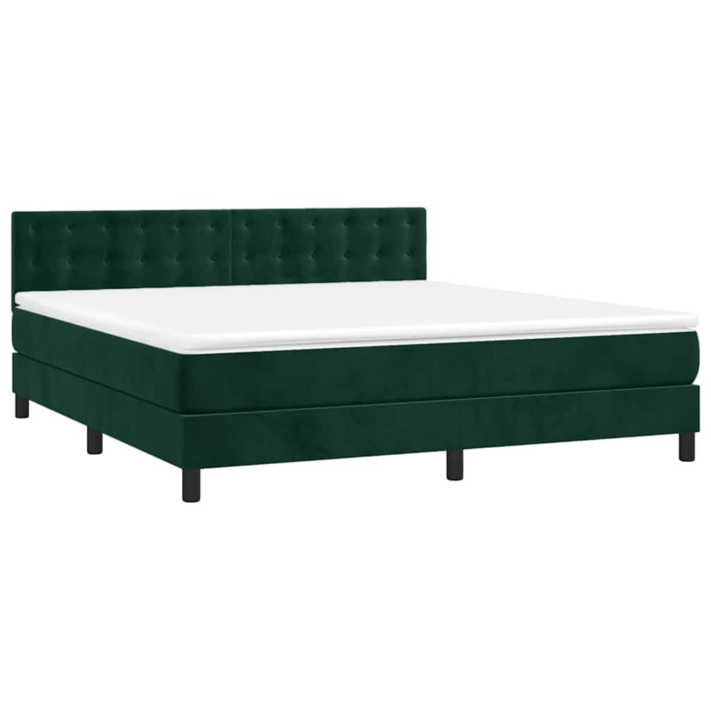 vidaXL Κρεβάτι Boxspring με Στρώμα & LED Σκ. Πράσινο 160x200εκ Βελούδο