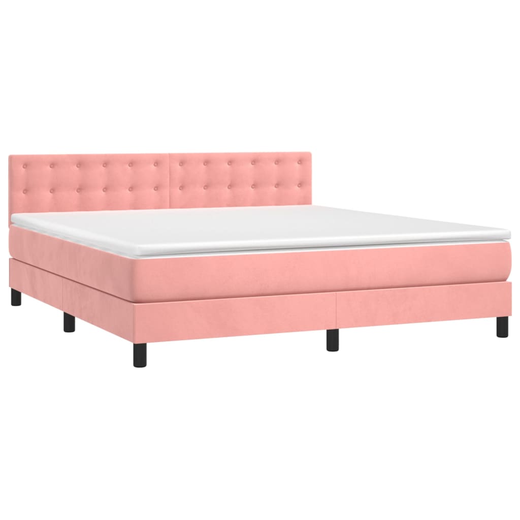 vidaXL Κρεβάτι Boxspring με Στρώμα & LED Ροζ 160x200 εκ. Βελούδινο