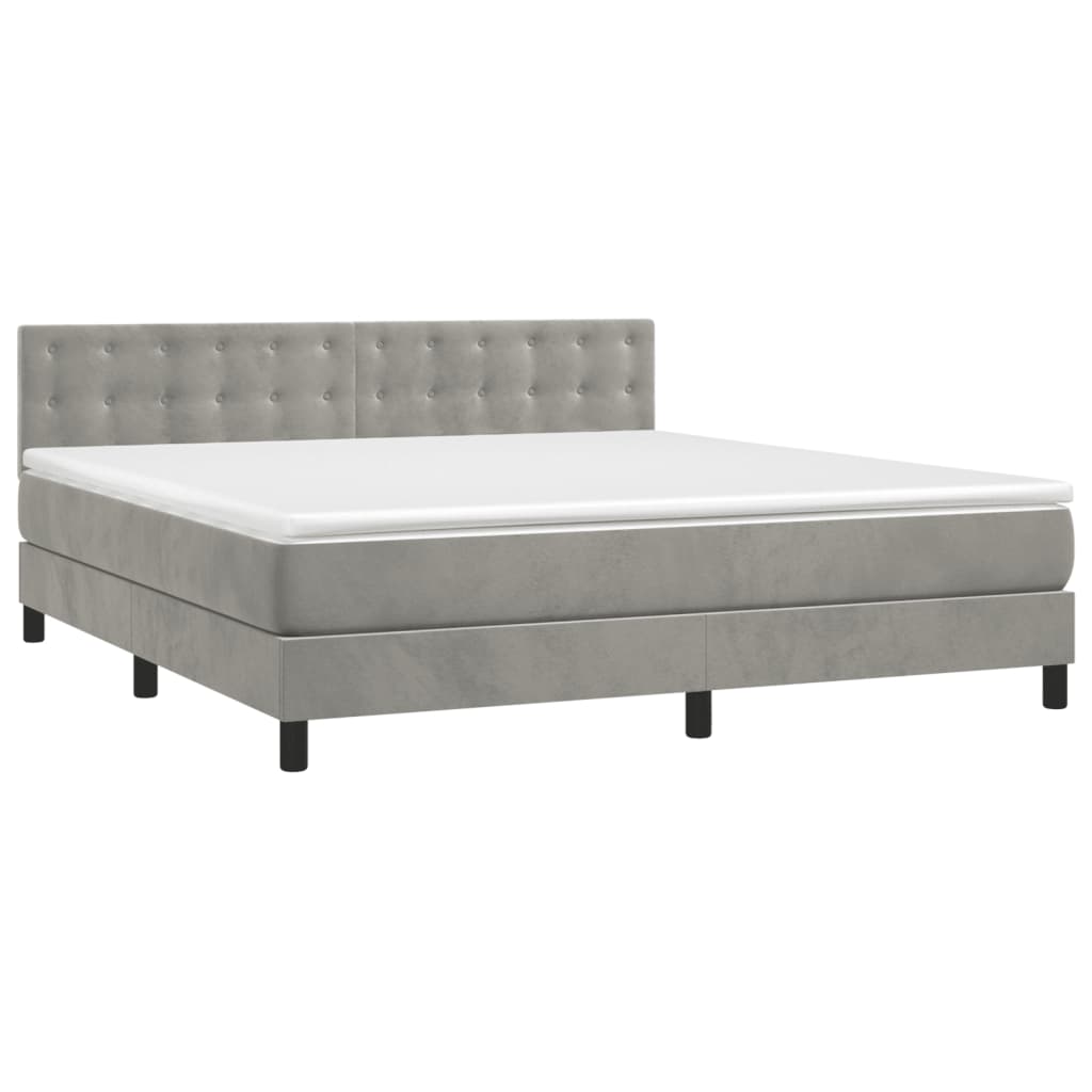 vidaXL Κρεβάτι Boxspring με Στρώμα & LED Αν.Γκρι 180x200 εκ. Βελούδινο