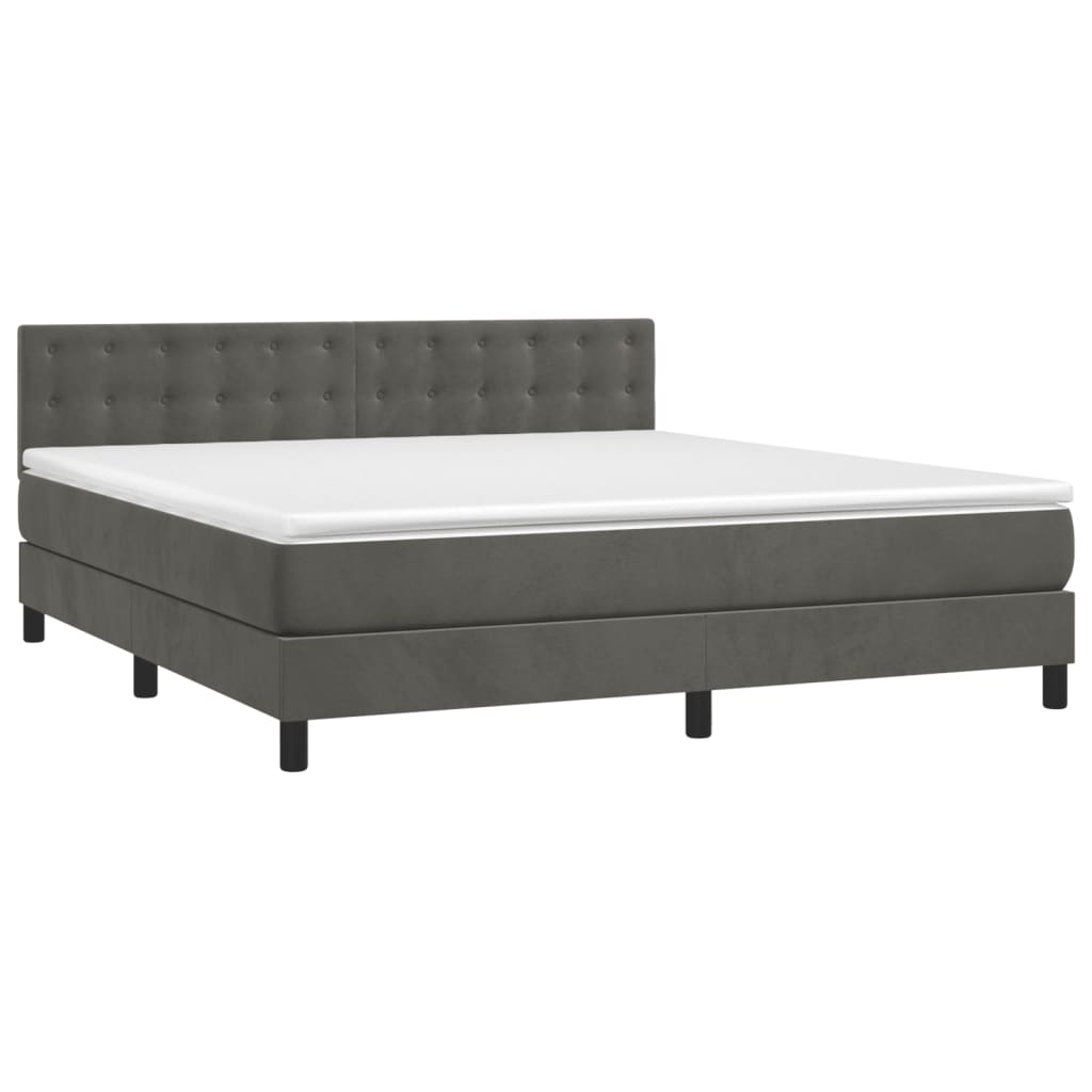 vidaXL Κρεβάτι Boxspring με Στρώμα & LED Σκ. Γκρι 180x200εκ. Βελούδινο