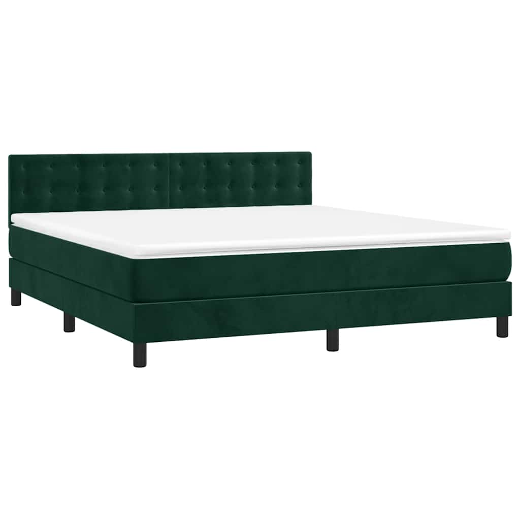 vidaXL Κρεβάτι Boxspring με Στρώμα & LED Σκ. Πράσινο 180x200εκ Βελούδο