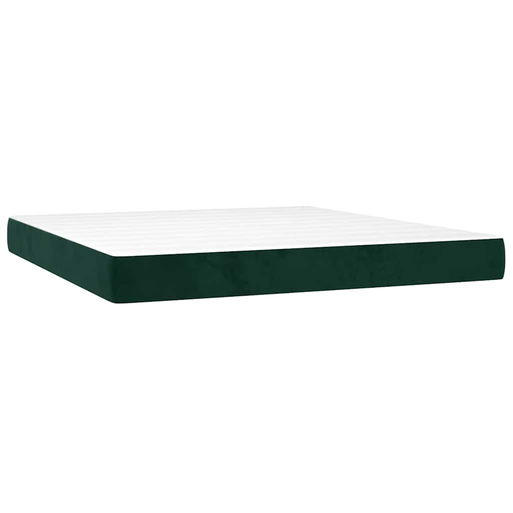 vidaXL Κρεβάτι Boxspring με Στρώμα & LED Σκ. Πράσινο 180x200εκ Βελούδο