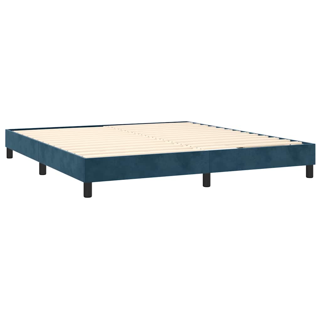 vidaXL Κρεβάτι Boxspring με Στρώμα & LED Σκ. Μπλε 180x200εκ. Βελούδινο