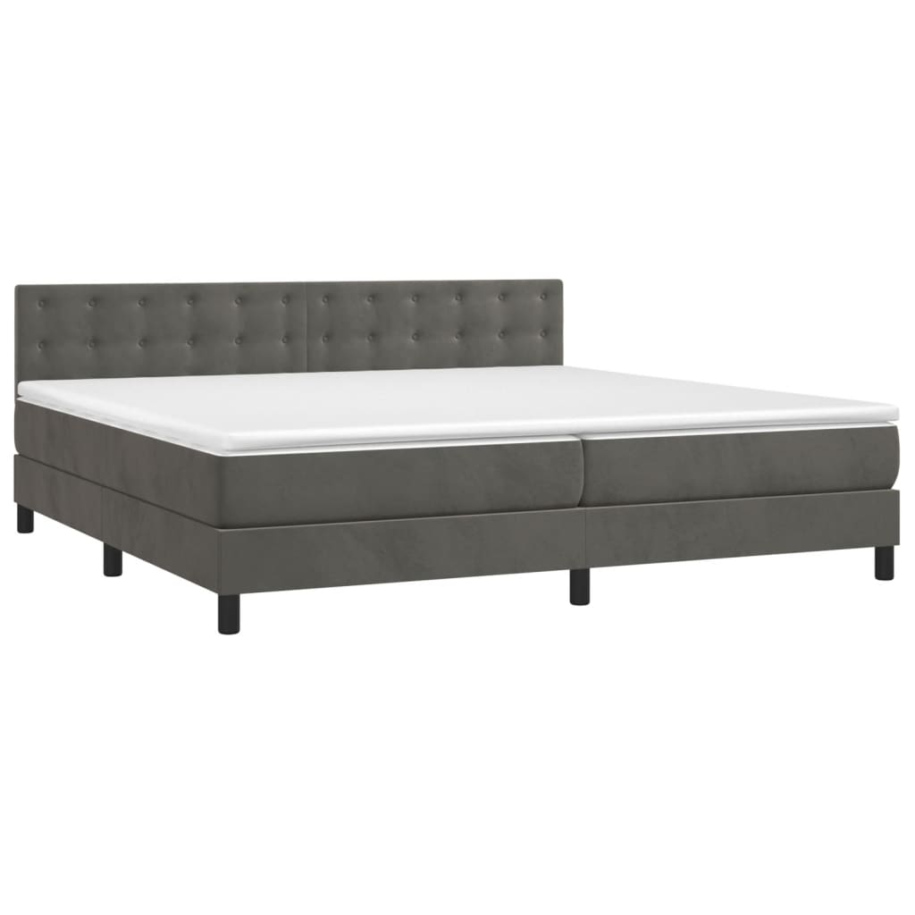 vidaXL Κρεβάτι Boxspring με Στρώμα & LED Σκ. Γκρι 200x200εκ. Βελούδινο