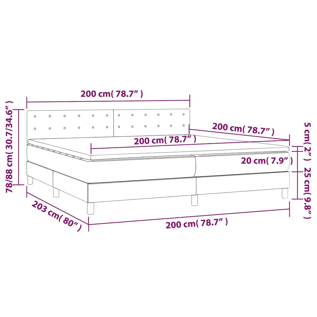 vidaXL Κρεβάτι Boxspring με Στρώμα & LED Μαύρο 200x200 εκ. Βελούδινο