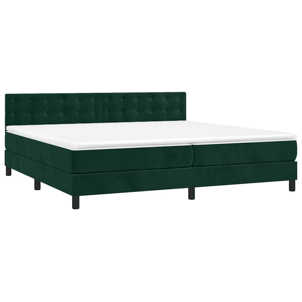 vidaXL Κρεβάτι Boxspring με Στρώμα & LED Σκ. Πράσινο 200x200εκ Βελούδο
