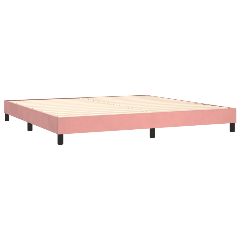 vidaXL Κρεβάτι Boxspring με Στρώμα & LED Ροζ 200x200 εκ. Βελούδινο