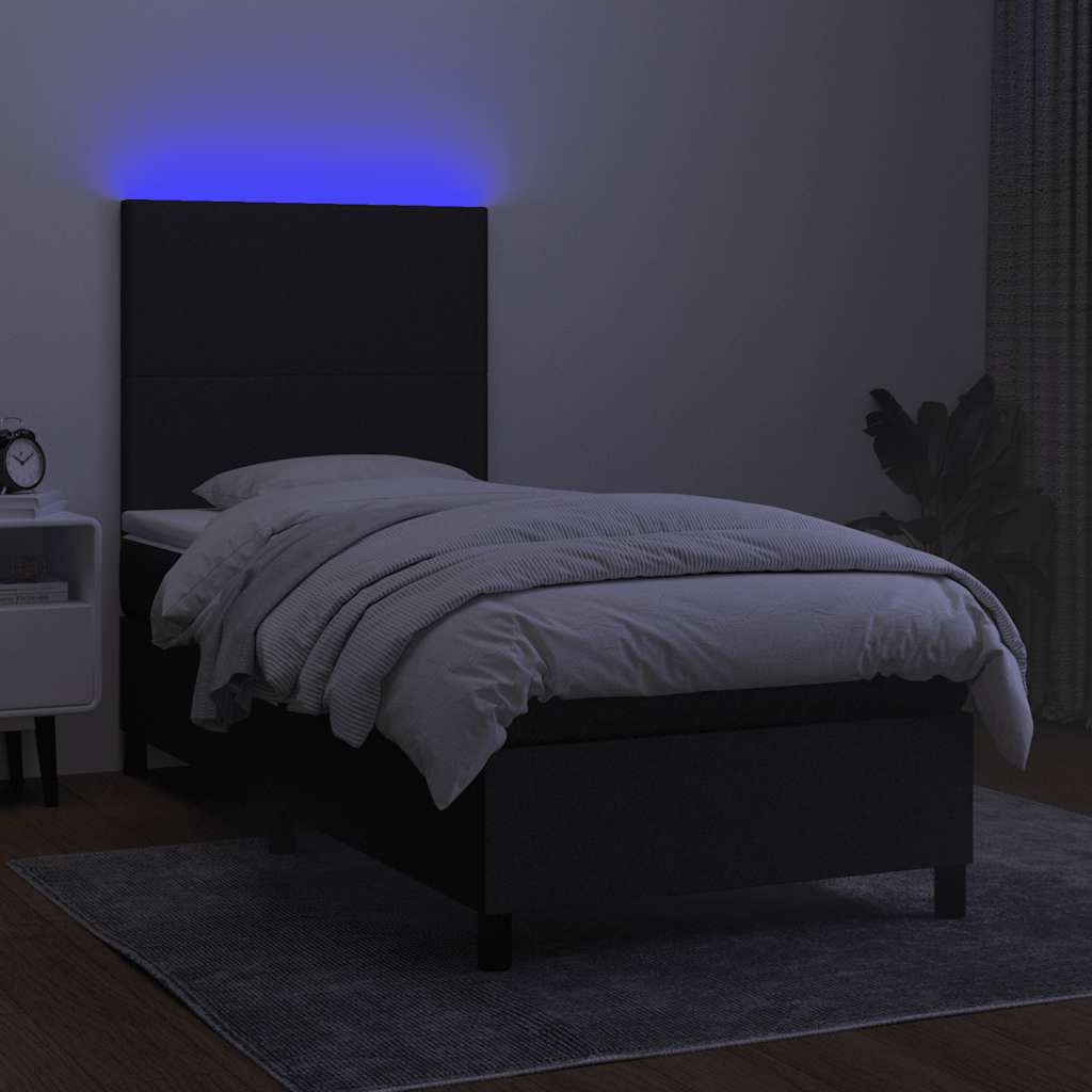 vidaXL Κρεβάτι Boxspring με Στρώμα & LED Μαύρο 90x190 εκ. Υφασμάτινο