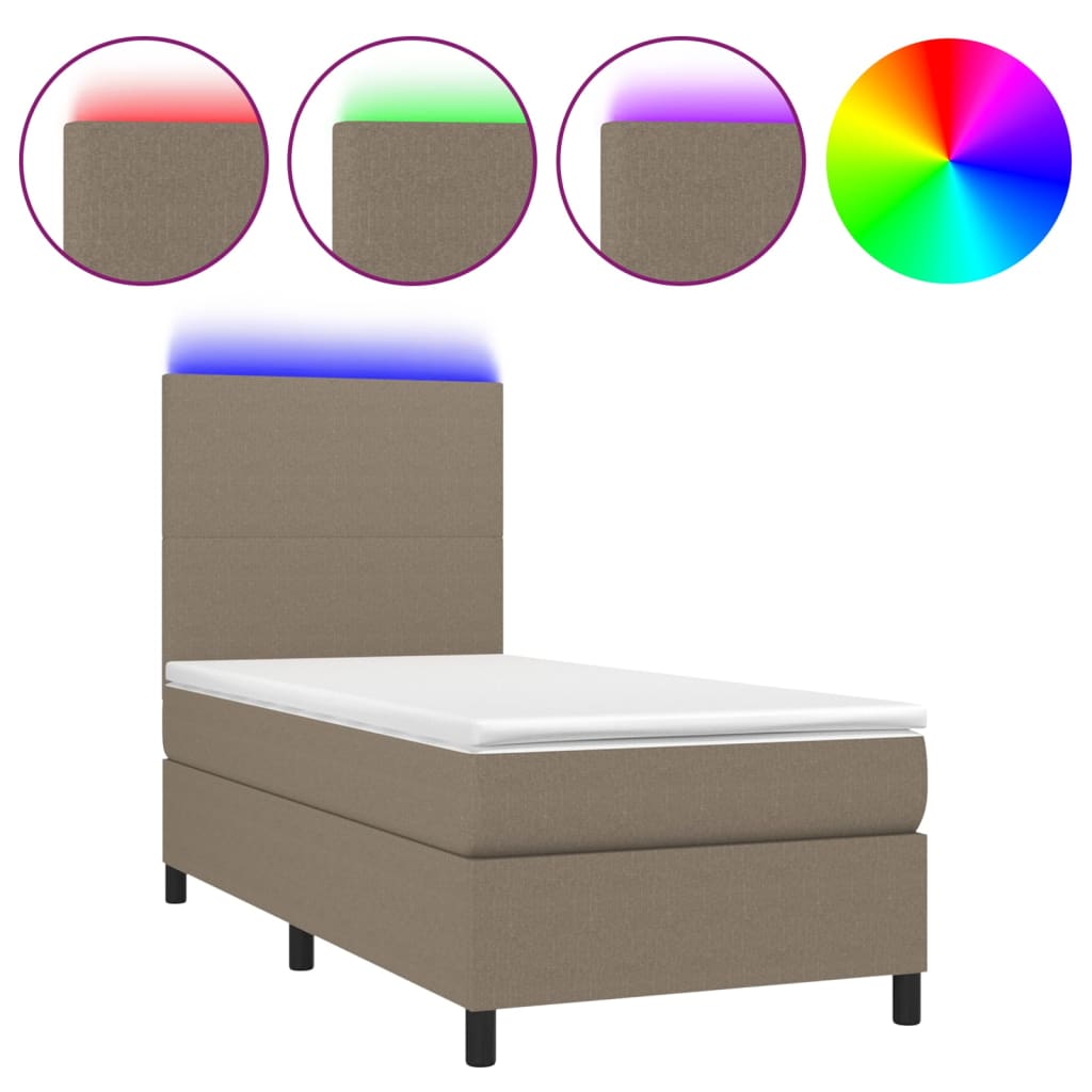 vidaXL Κρεβάτι Boxspring με Στρώμα & LED Taupe 90x190 εκ. Υφασμάτινο