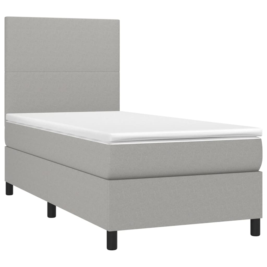 vidaXL Κρεβάτι Boxspring με Στρώμα & LED Αν.Γκρι 90x200 εκ. Υφασμάτινο