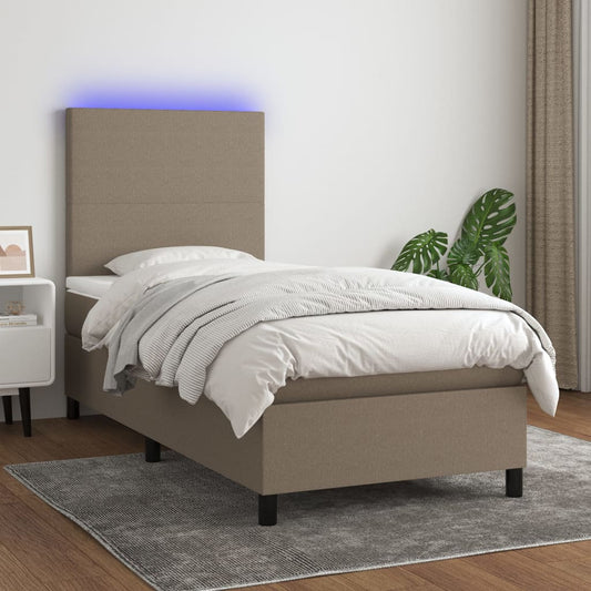 vidaXL Κρεβάτι Boxspring με Στρώμα & LED Taupe 90x200 εκ. Υφασμάτινο