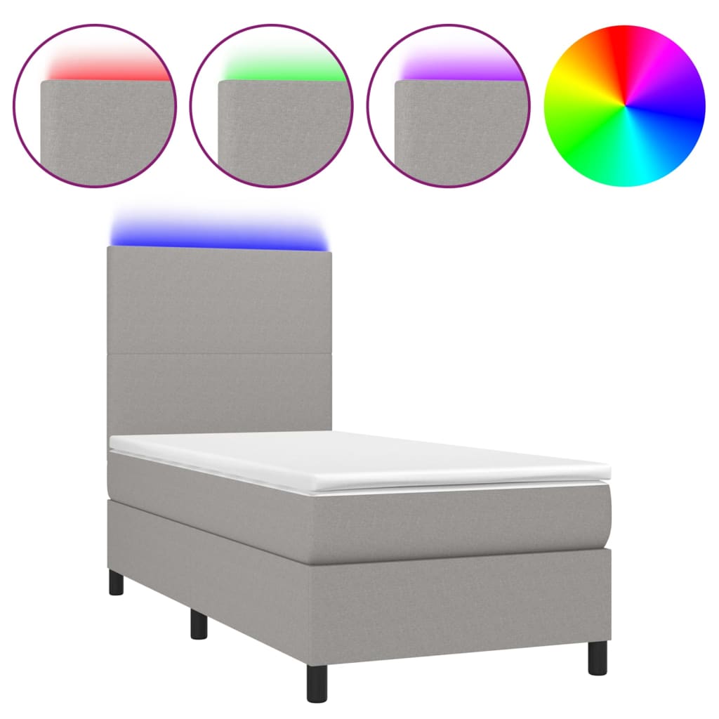 vidaXL Κρεβάτι Boxspring με Στρώμα & LED Αν.Γκρι 100x200εκ. Υφασμάτινο