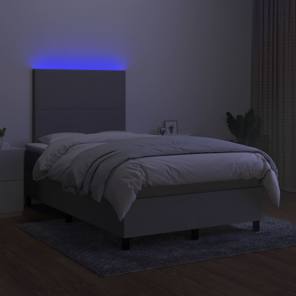 vidaXL Κρεβάτι Boxspring με Στρώμα & LED Αν.Γκρι 120x200 εκ Υφασμάτινο
