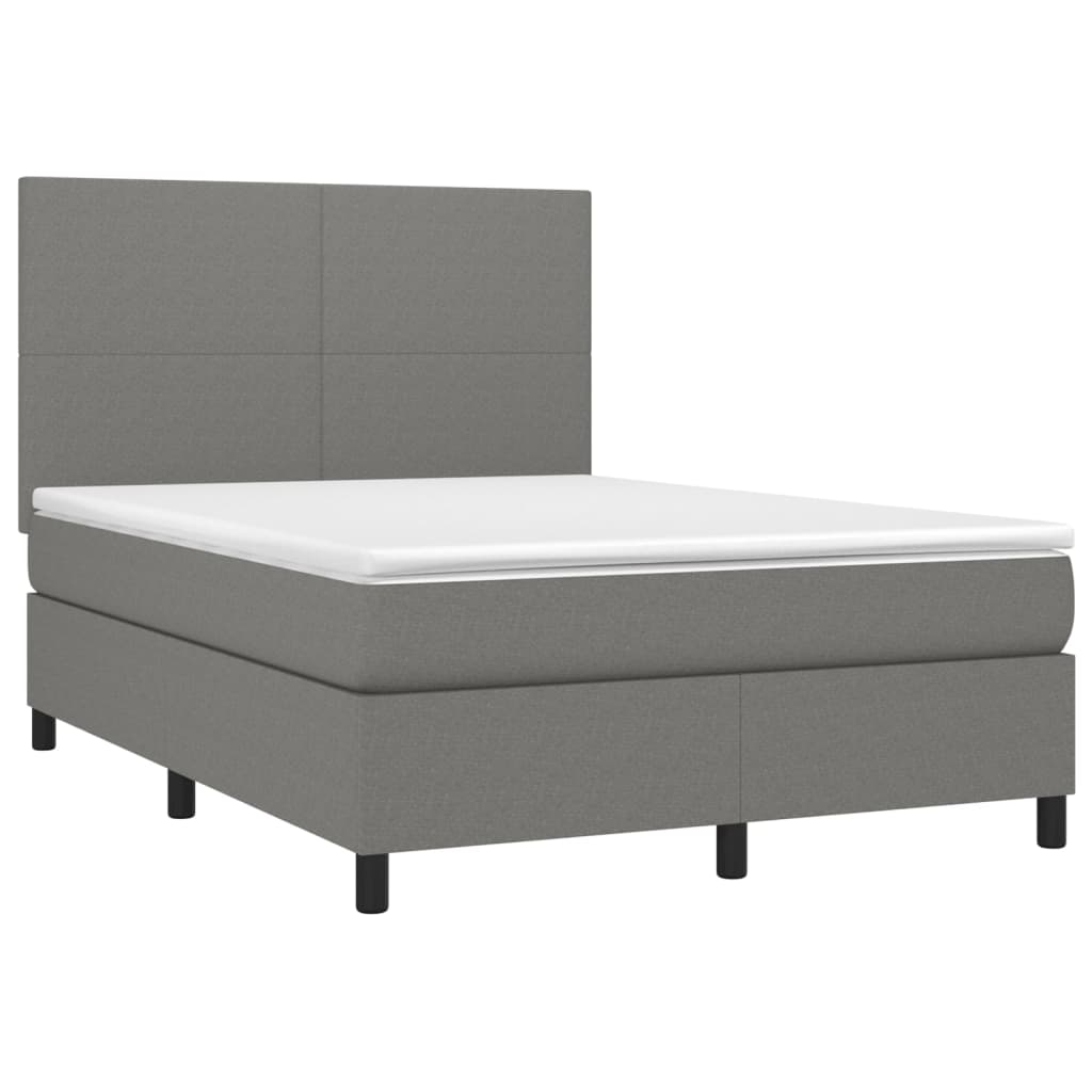 vidaXL Κρεβάτι Boxspring με Στρώμα & LED Σκ.Γκρι 140x200 εκ Υφασμάτινο