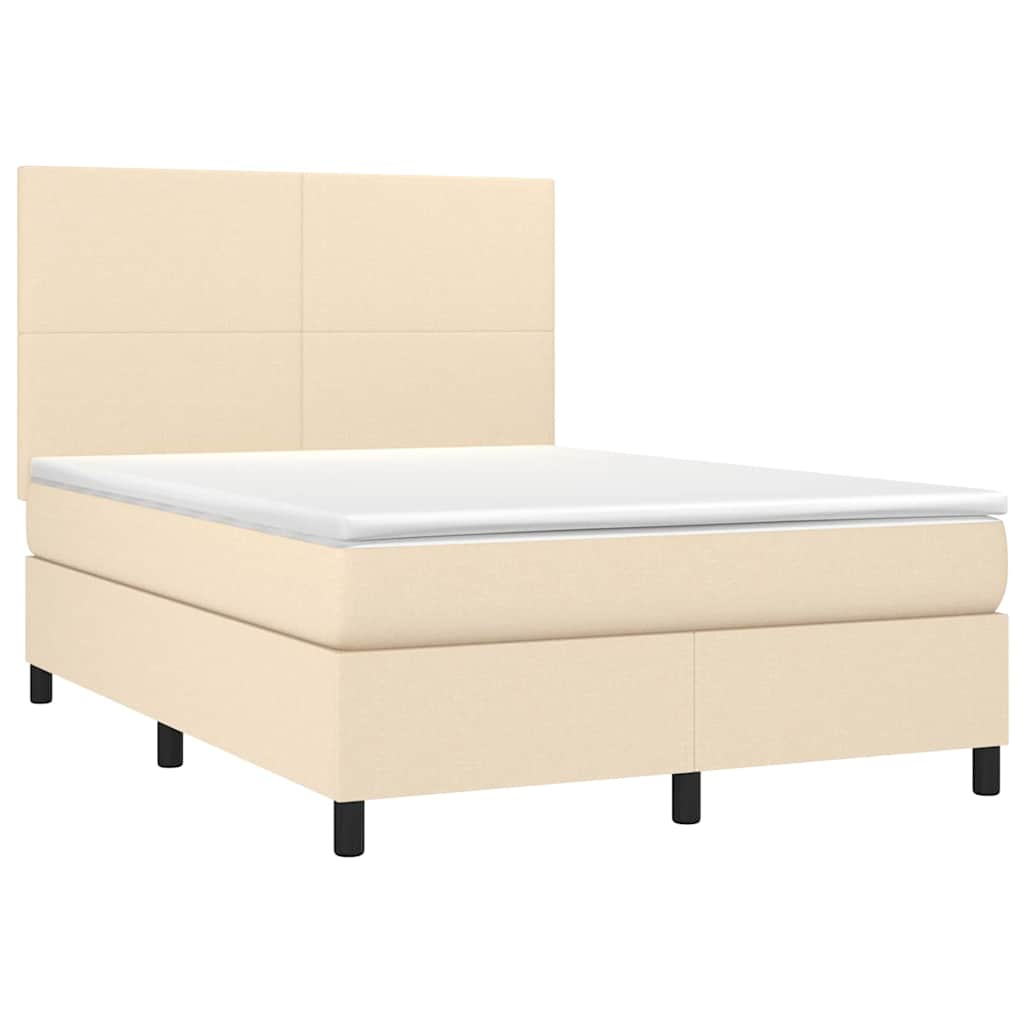 vidaXL Κρεβάτι Boxspring με Στρώμα & LED Κρεμ 140x200 εκ. Υφασμάτινο