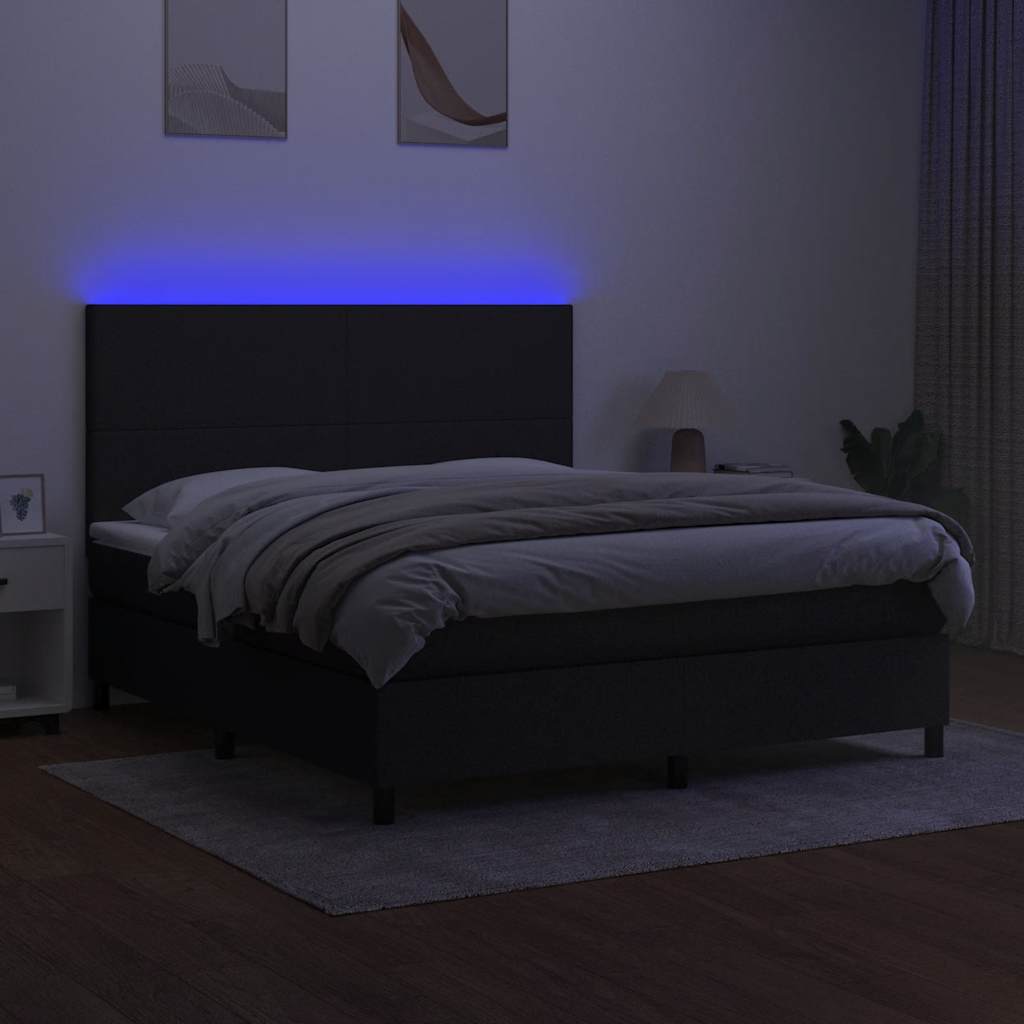 vidaXL Κρεβάτι Boxspring με Στρώμα & LED Μαύρο 160x200 εκ. Υφασμάτινο
