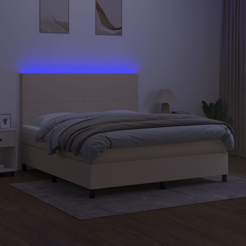 vidaXL Κρεβάτι Boxspring με Στρώμα & LED Κρεμ 160x200 εκ. Υφασμάτινο