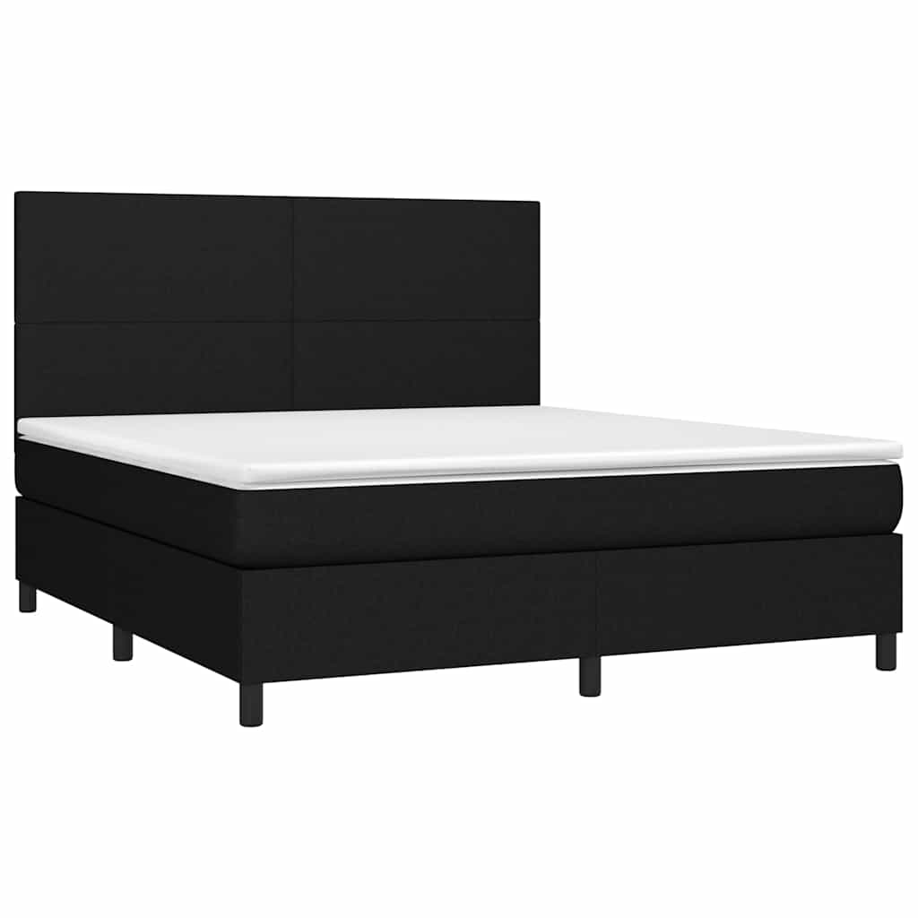 vidaXL Κρεβάτι Boxspring με Στρώμα & LED Μαύρο 180x200 εκ. Υφασμάτινο