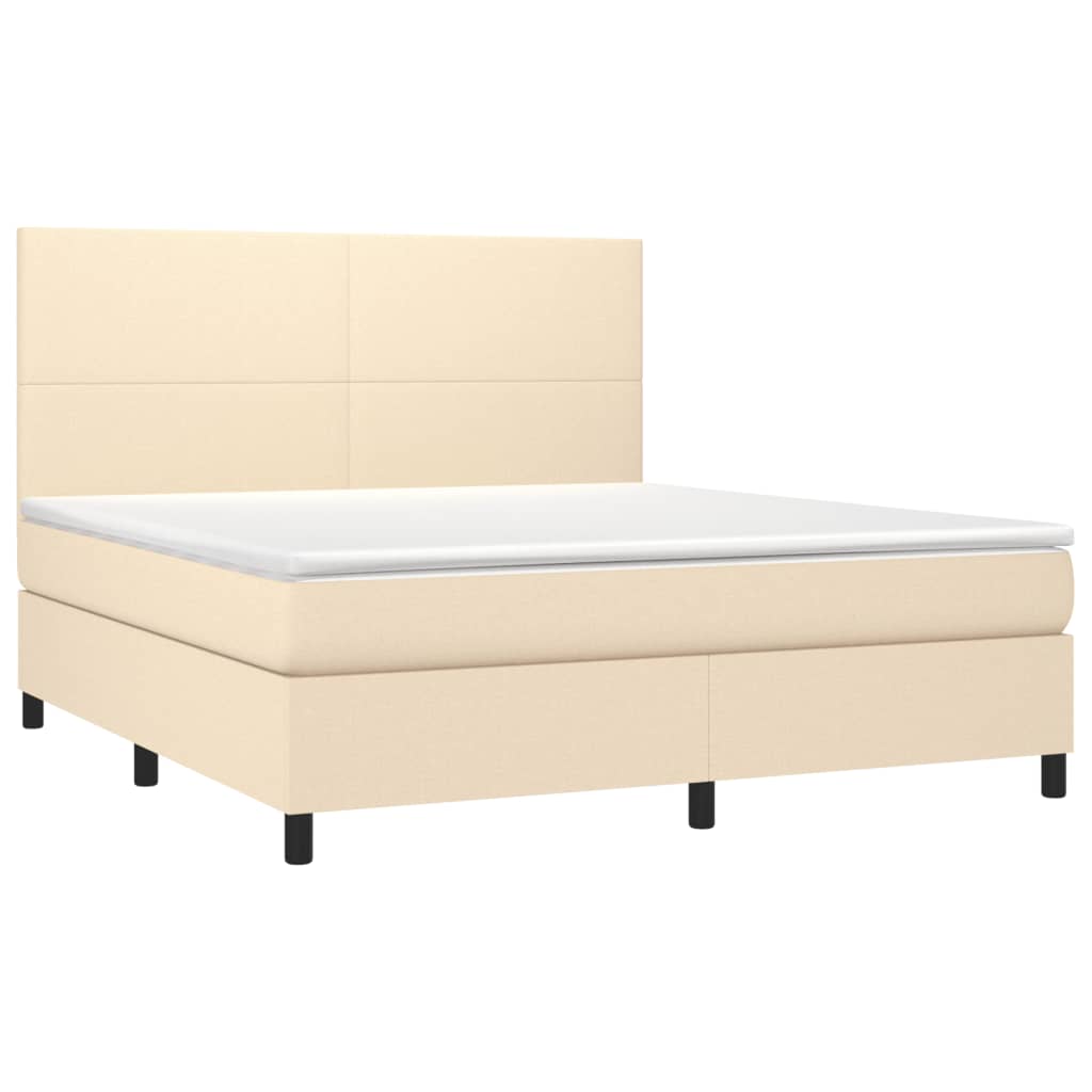 vidaXL Κρεβάτι Boxspring με Στρώμα & LED Κρεμ 180x200 εκ. Υφασμάτινο