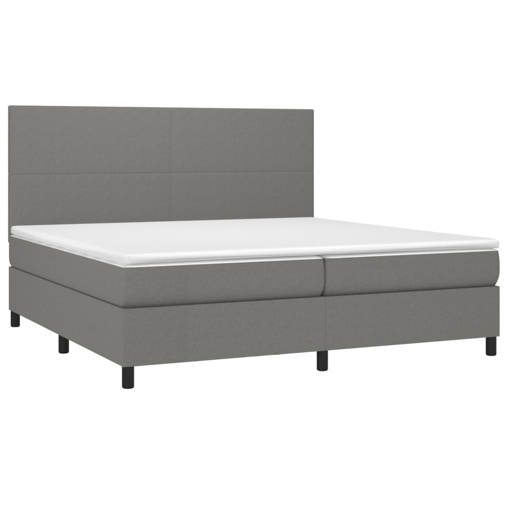 vidaXL Κρεβάτι Boxspring με Στρώμα & LED Σκ.Γκρι 200x200εκ. Υφασμάτινο