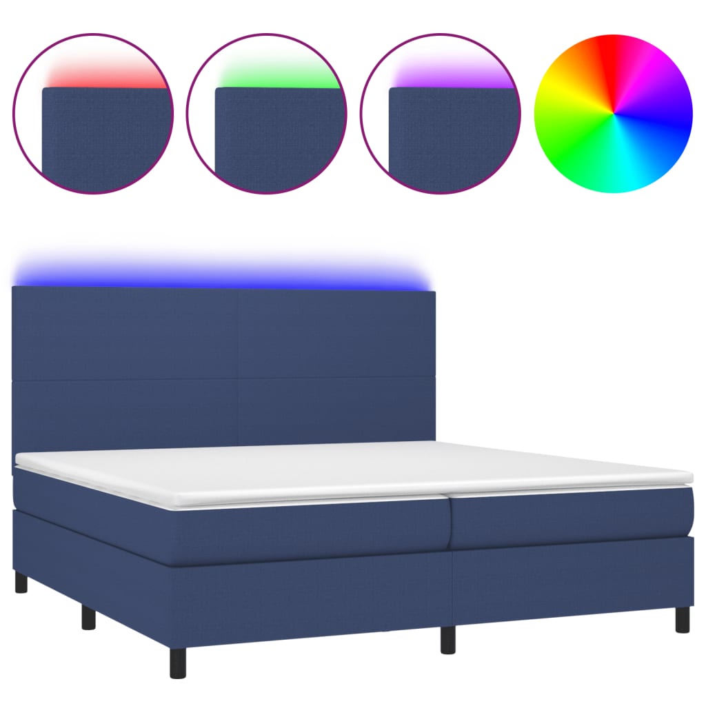 vidaXL Κρεβάτι Boxspring με Στρώμα & LED Μπλε 200x200 εκ. Υφασμάτινο