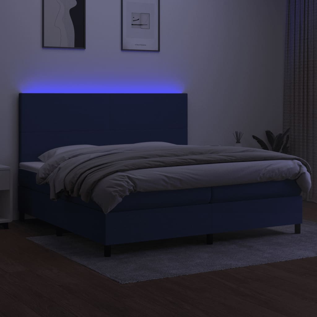 vidaXL Κρεβάτι Boxspring με Στρώμα & LED Μπλε 200x200 εκ. Υφασμάτινο