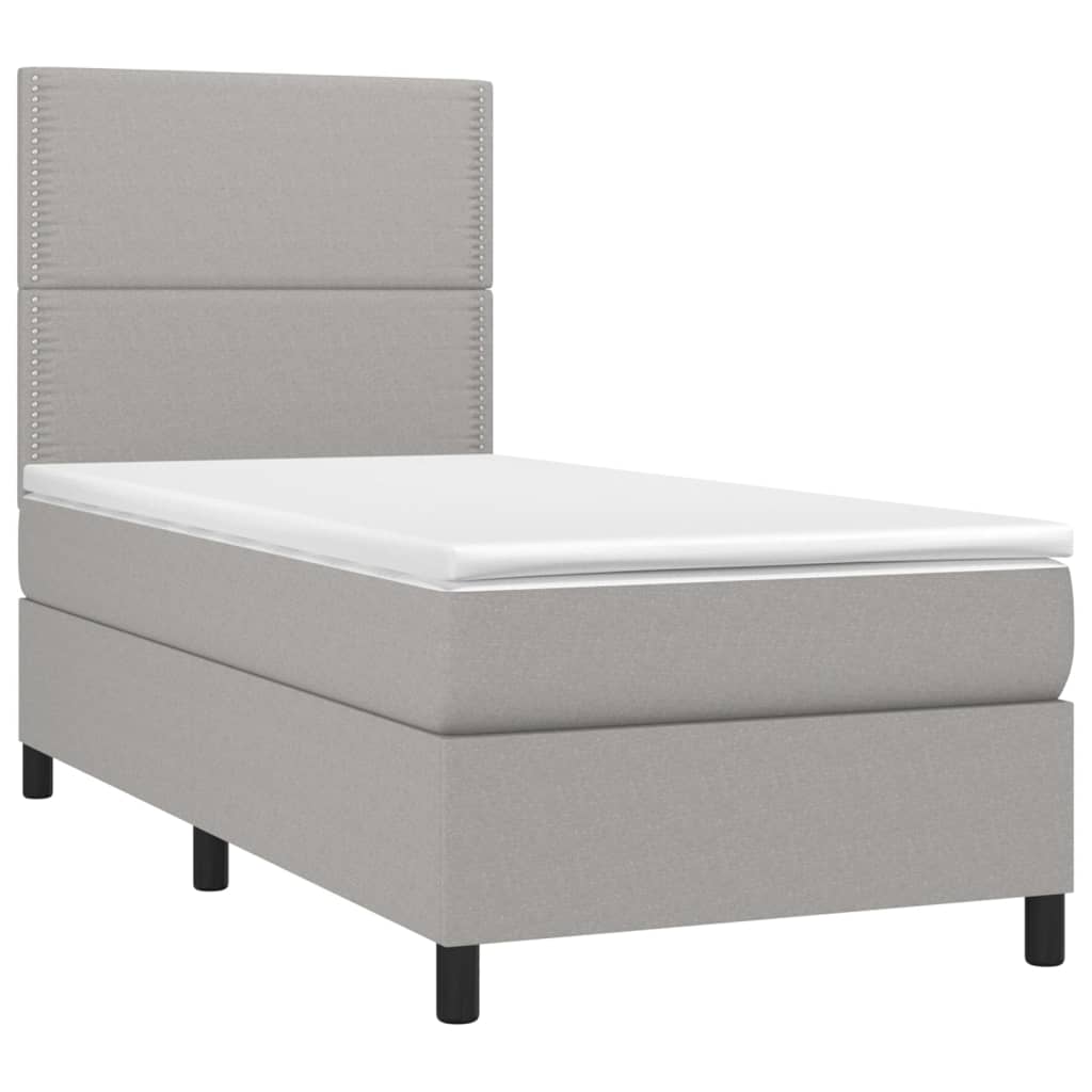 vidaXL Κρεβάτι Boxspring με Στρώμα & LED Αν.Γκρι 90x200 εκ. Υφασμάτινο