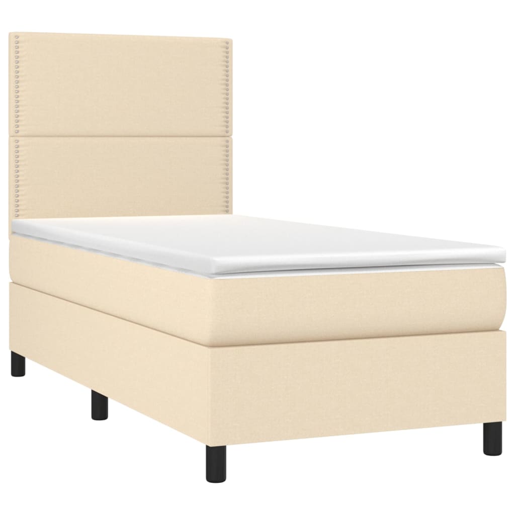 vidaXL Κρεβάτι Boxspring με Στρώμα & LED Κρεμ 100x200 εκ. Υφασμάτινο