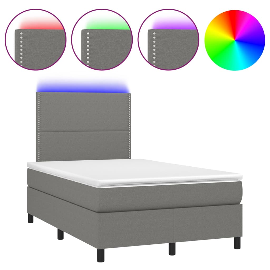 vidaXL Κρεβάτι Boxspring με Στρώμα & LED Σκ.Γκρι 120x200 εκ Υφασμάτινο