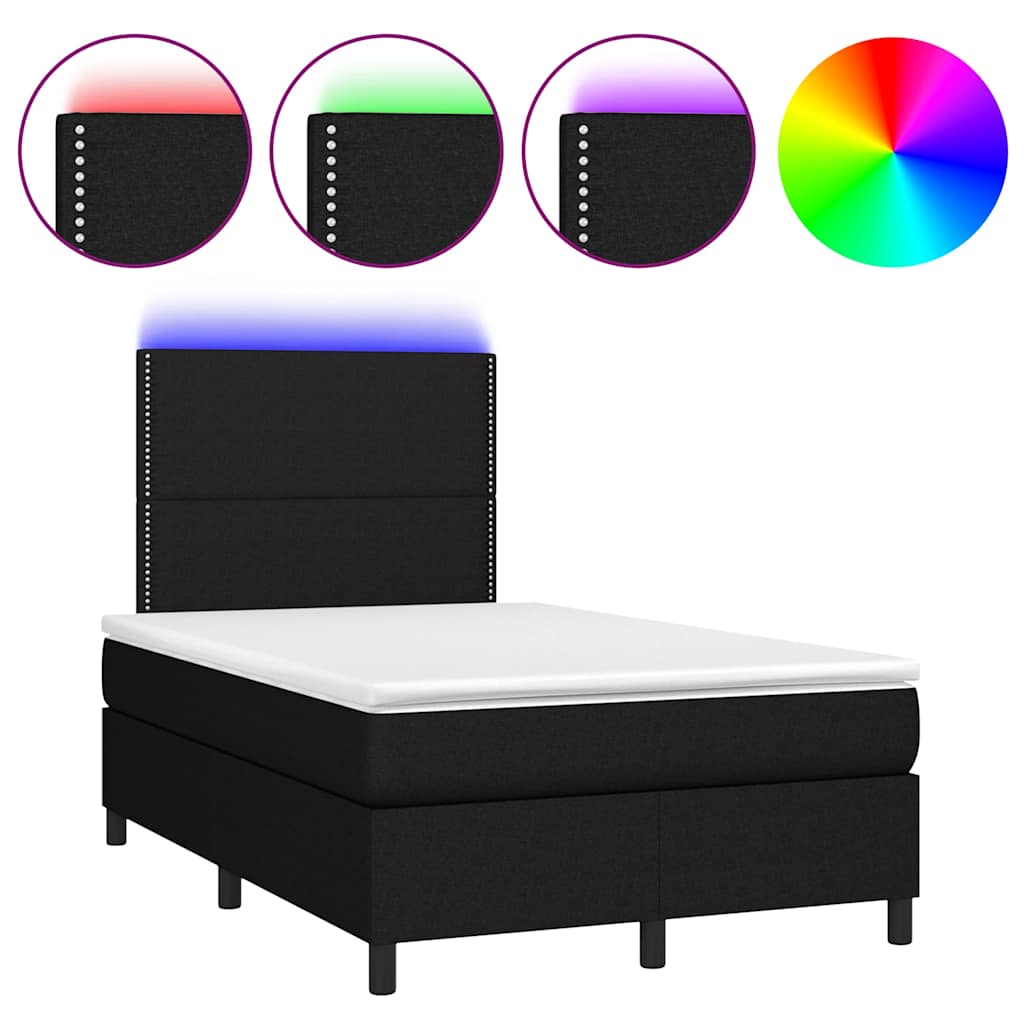 vidaXL Κρεβάτι Boxspring με Στρώμα & LED Μαύρο 120x200 εκ. Υφασμάτινο