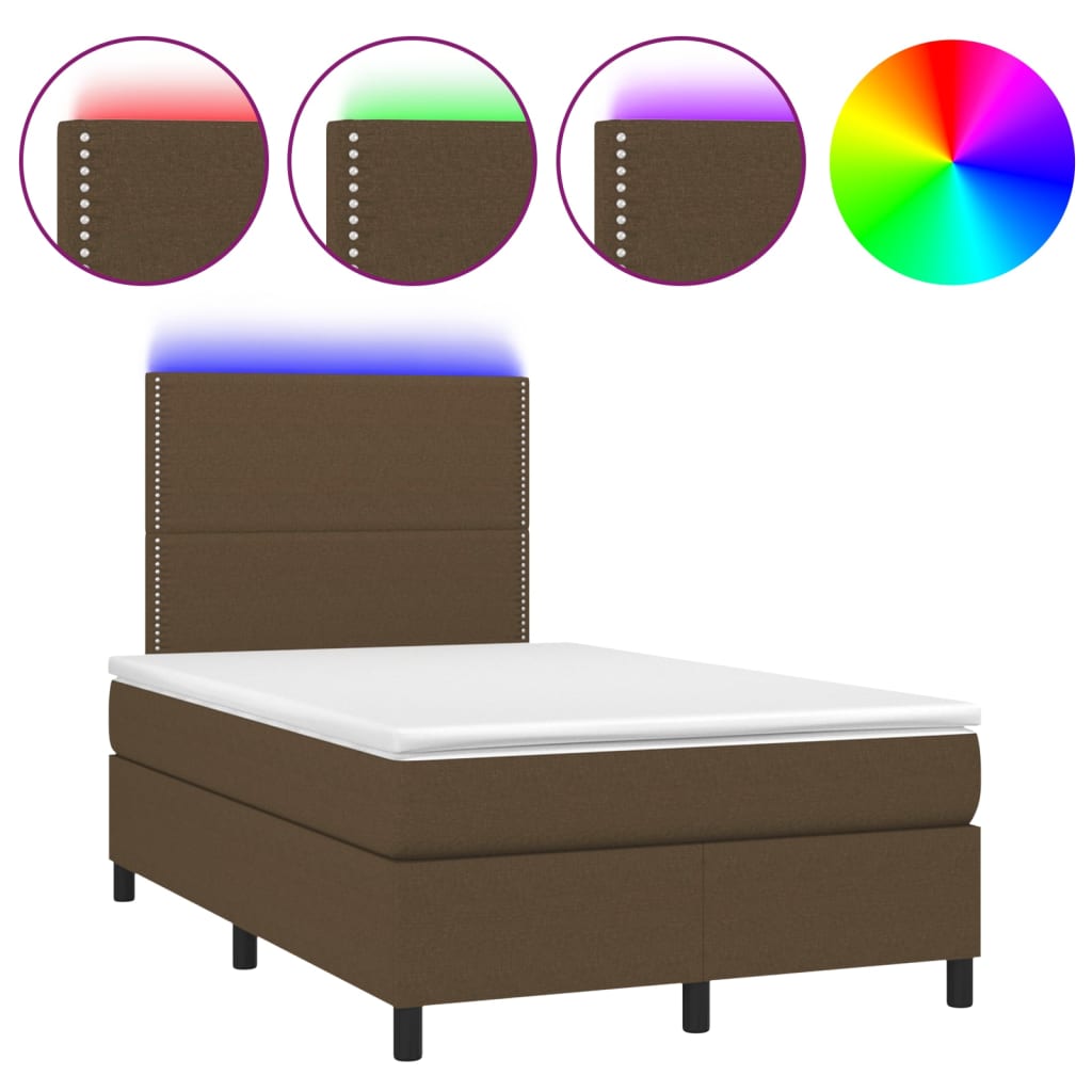 vidaXL Κρεβάτι Boxspring με Στρώμα & LED Σκ.Καφέ 120x200 εκ Υφασμάτινο
