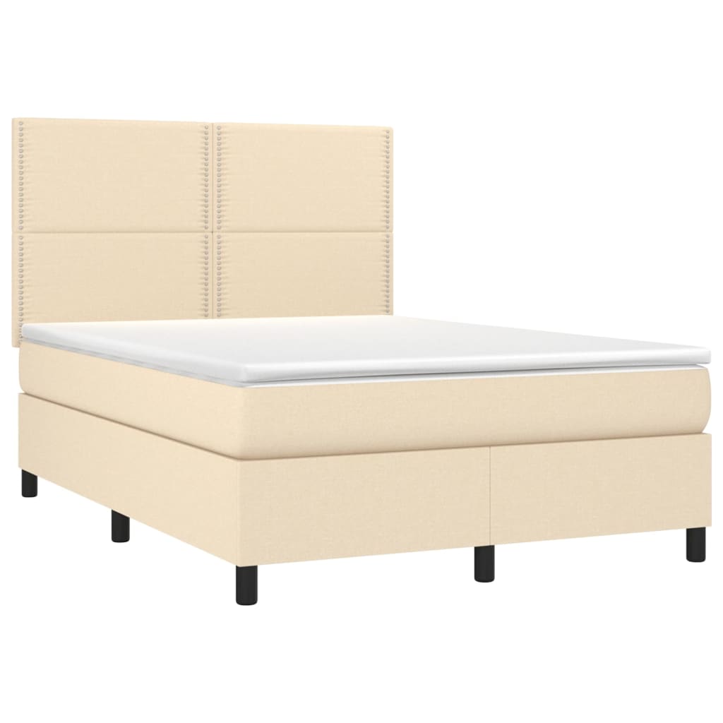 vidaXL Κρεβάτι Boxspring με Στρώμα & LED Κρεμ 140x190 εκ. Υφασμάτινο