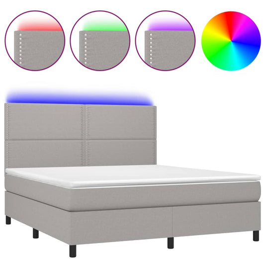 vidaXL Κρεβάτι Boxspring με Στρώμα & LED Αν.Γκρι 180x200εκ. Υφασμάτινο