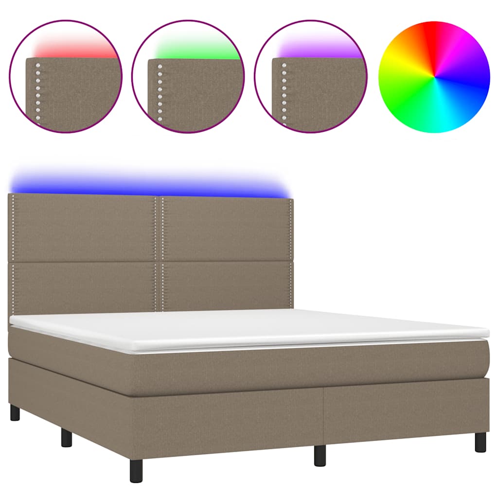 vidaXL Κρεβάτι Boxspring με Στρώμα & LED Taupe 180x200 εκ. Υφασμάτινο