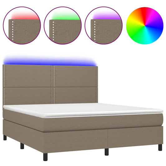 vidaXL Κρεβάτι Boxspring με Στρώμα & LED Taupe 180x200 εκ. Υφασμάτινο