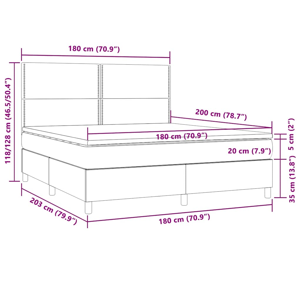 vidaXL Κρεβάτι Boxspring με Στρώμα & LED Taupe 180x200 εκ. Υφασμάτινο