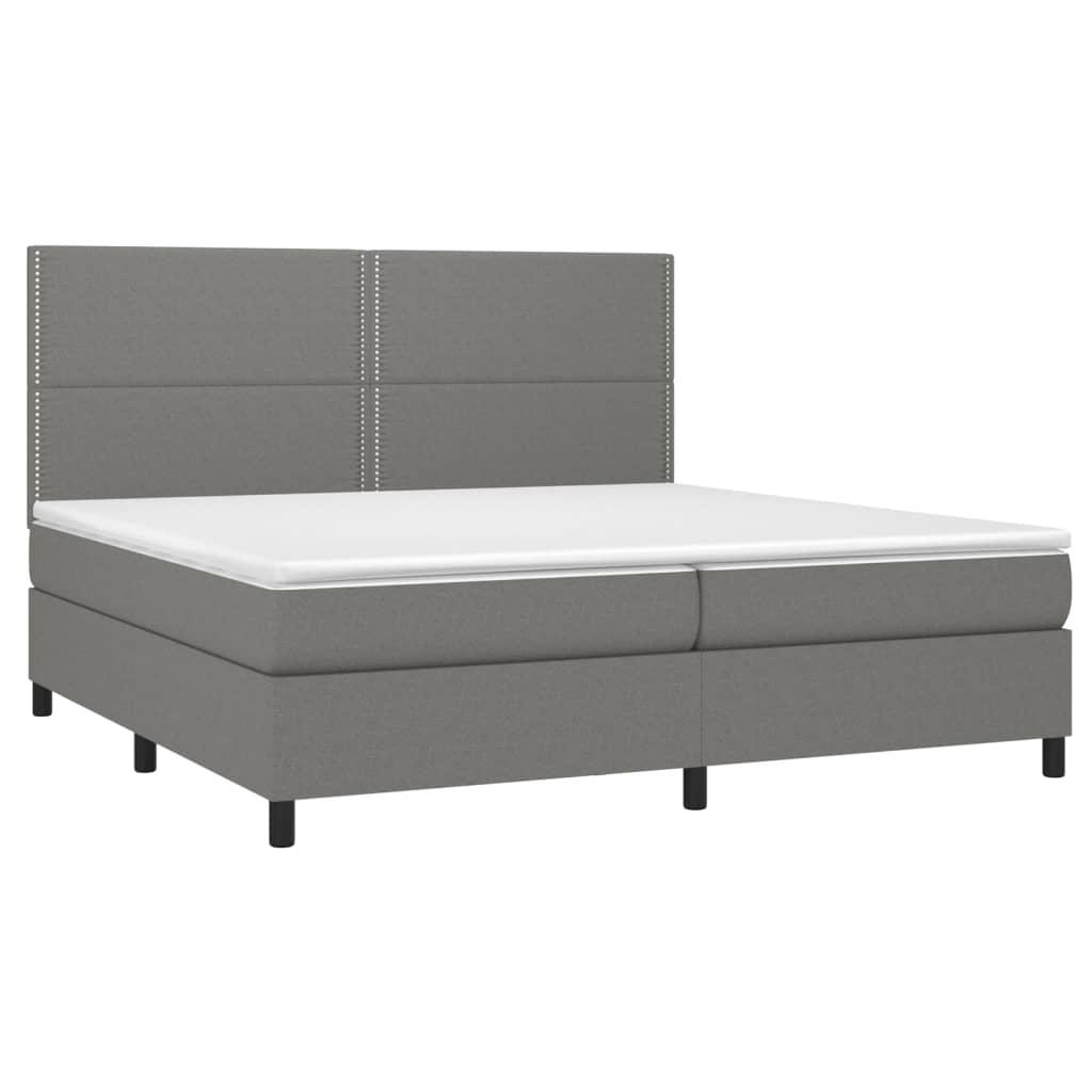 vidaXL Κρεβάτι Boxspring με Στρώμα & LED Σκ.Γκρι 200x200εκ. Υφασμάτινο