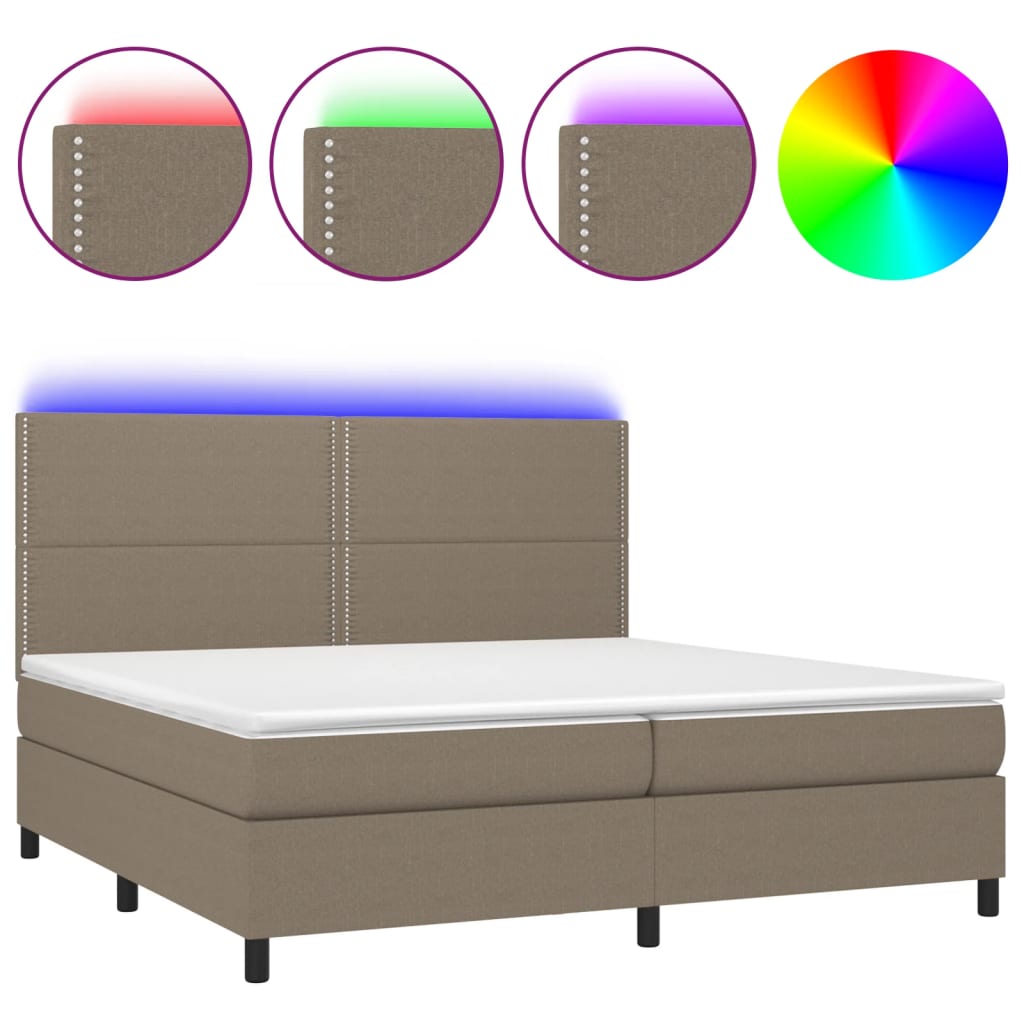 vidaXL Κρεβάτι Boxspring με Στρώμα & LED Taupe 200x200 εκ. Υφασμάτινο