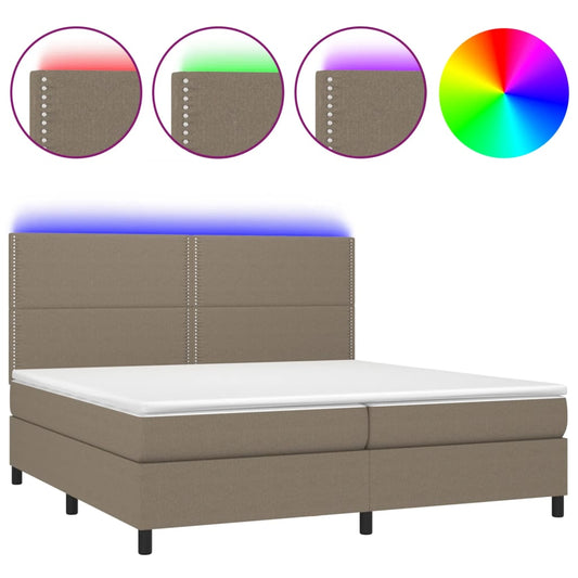 vidaXL Κρεβάτι Boxspring με Στρώμα & LED Taupe 200x200 εκ. Υφασμάτινο