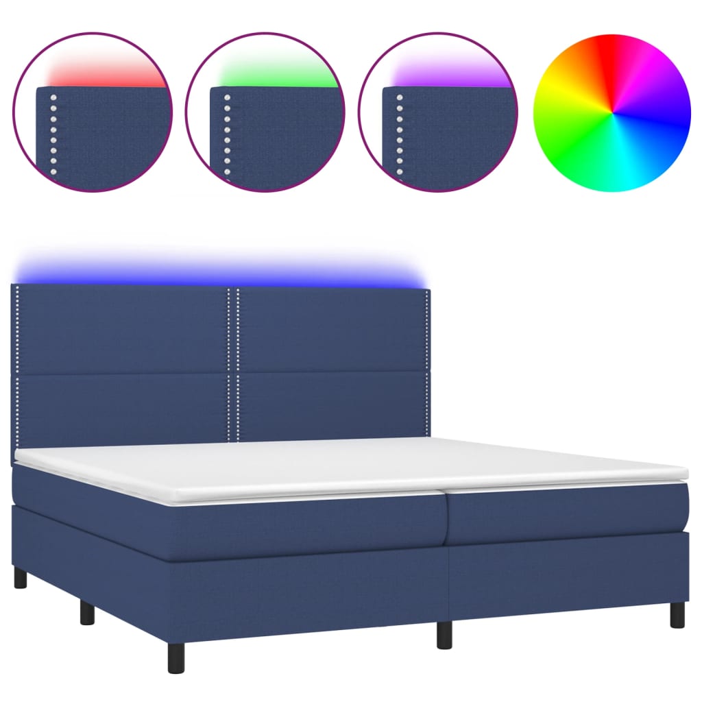 vidaXL Κρεβάτι Boxspring με Στρώμα & LED Μπλε 200x200 εκ. Υφασμάτινο