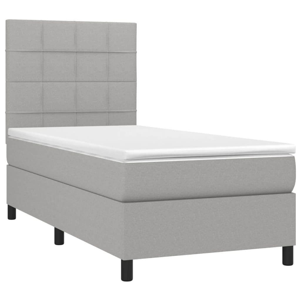 vidaXL Κρεβάτι Boxspring με Στρώμα & LED Αν.Γκρι 80x200 εκ. Υφασμάτινο