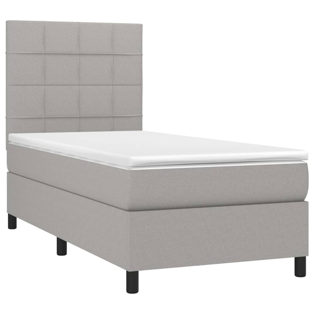 vidaXL Κρεβάτι Boxspring με Στρώμα & LED Αν.Γκρι 90x190 εκ. Υφασμάτινο