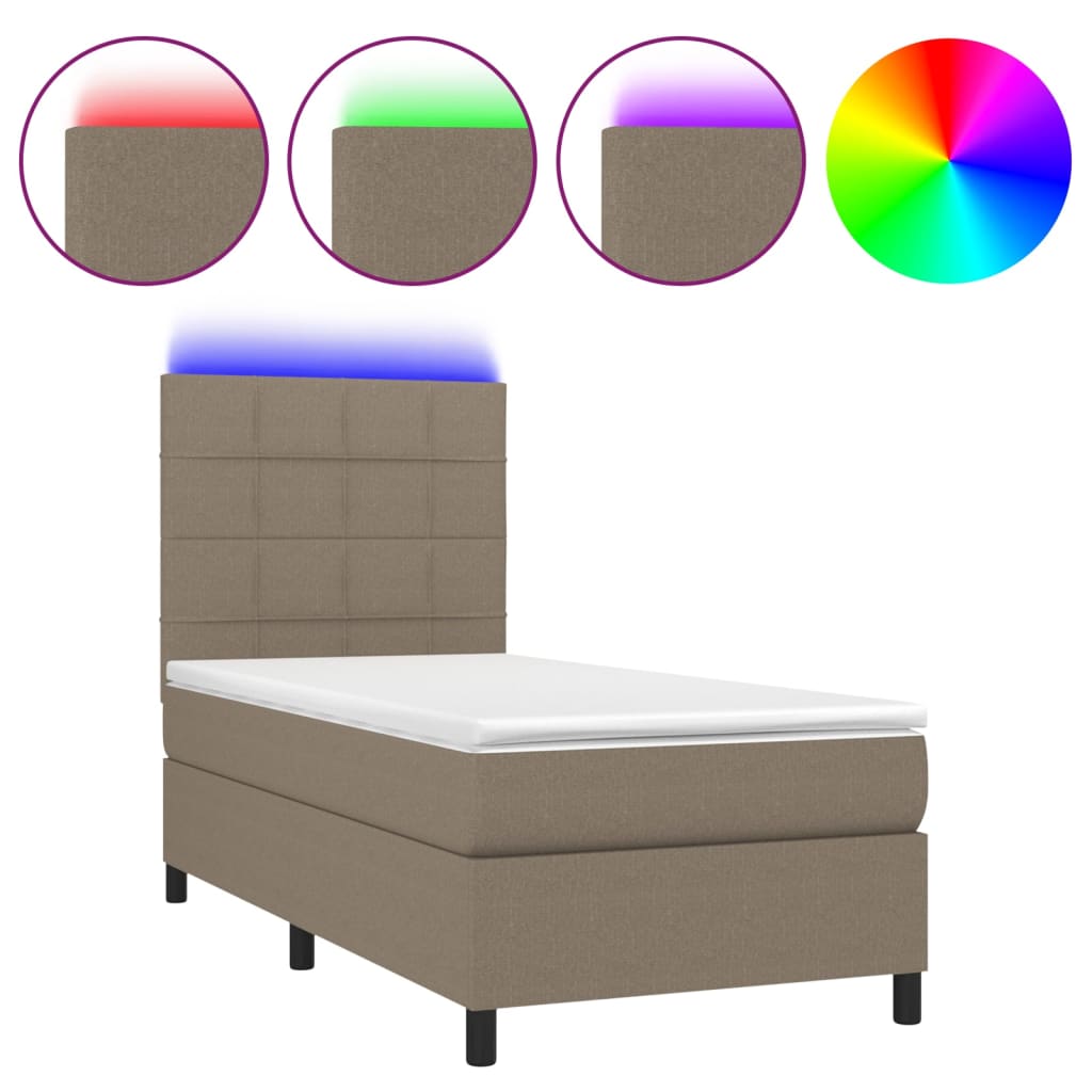 vidaXL Κρεβάτι Boxspring με Στρώμα & LED Taupe 100x200 εκ. Υφασμάτινο