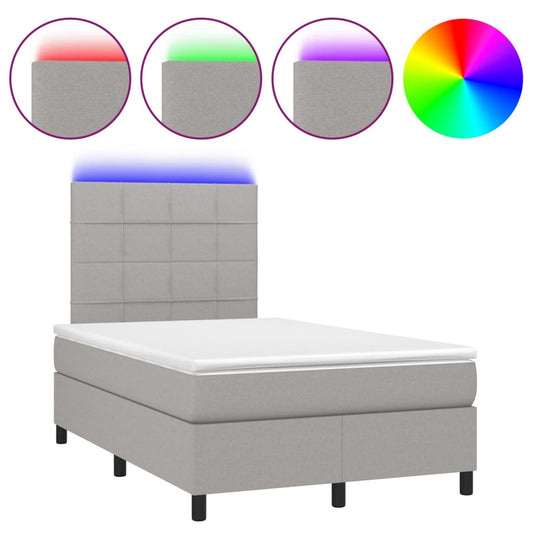 vidaXL Κρεβάτι Boxspring με Στρώμα & LED Αν.Γκρι 120x200 εκ Υφασμάτινο