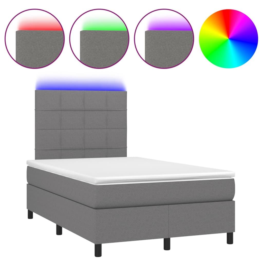 vidaXL Κρεβάτι Boxspring με Στρώμα & LED Σκ.Γκρι 120x200 εκ Υφασμάτινο