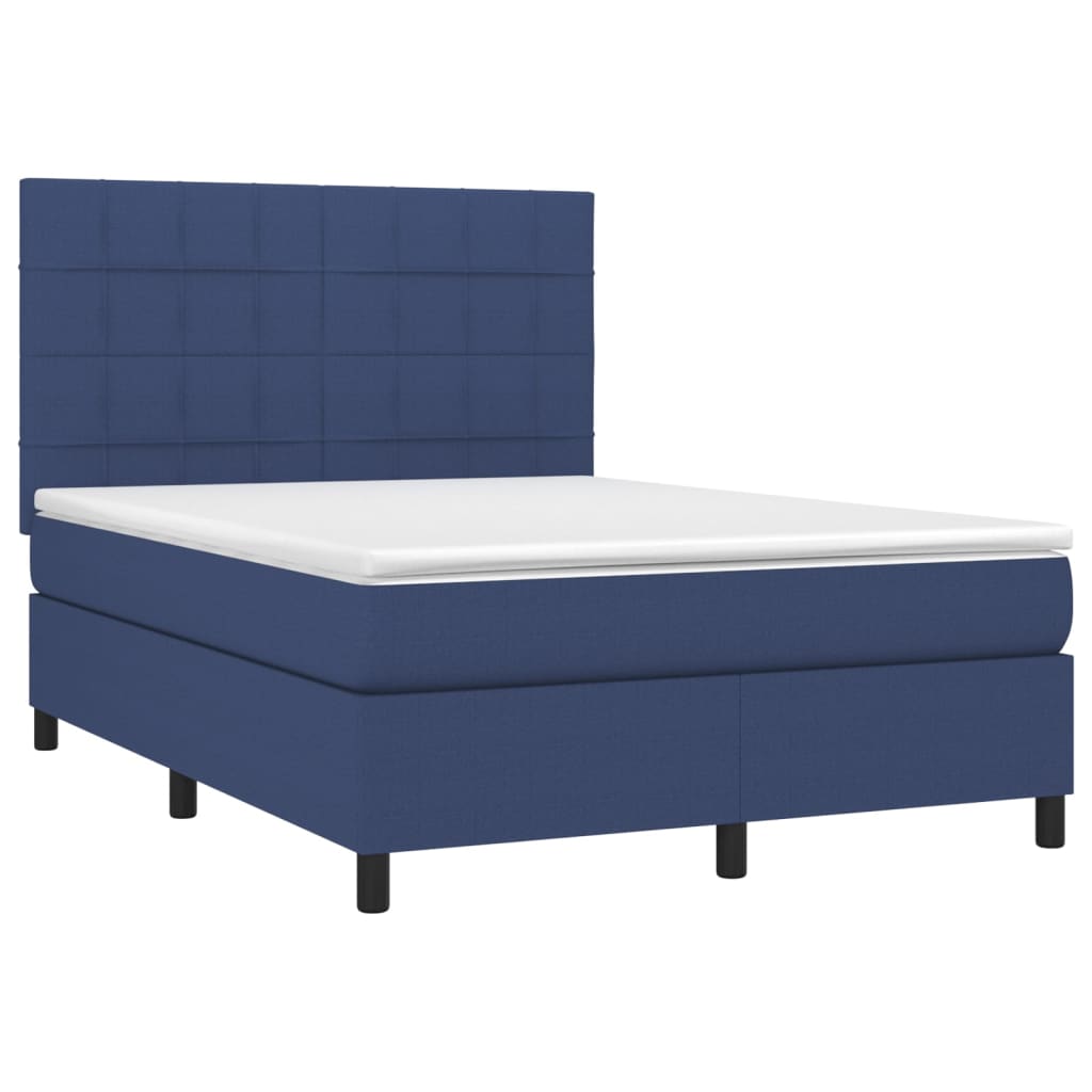 vidaXL Κρεβάτι Boxspring με Στρώμα & LED Μπλε 140x190 εκ. Υφασμάτινο